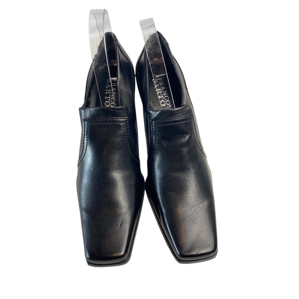 FRANCO SARTO Faux Leather Square Toe Slip-On Block Heel Booties in Black Size 8 - Picture 2 of 11